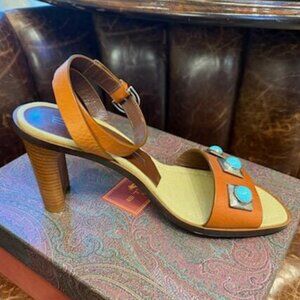 Etro Crown Me Leather Embellished Sandals in Beige